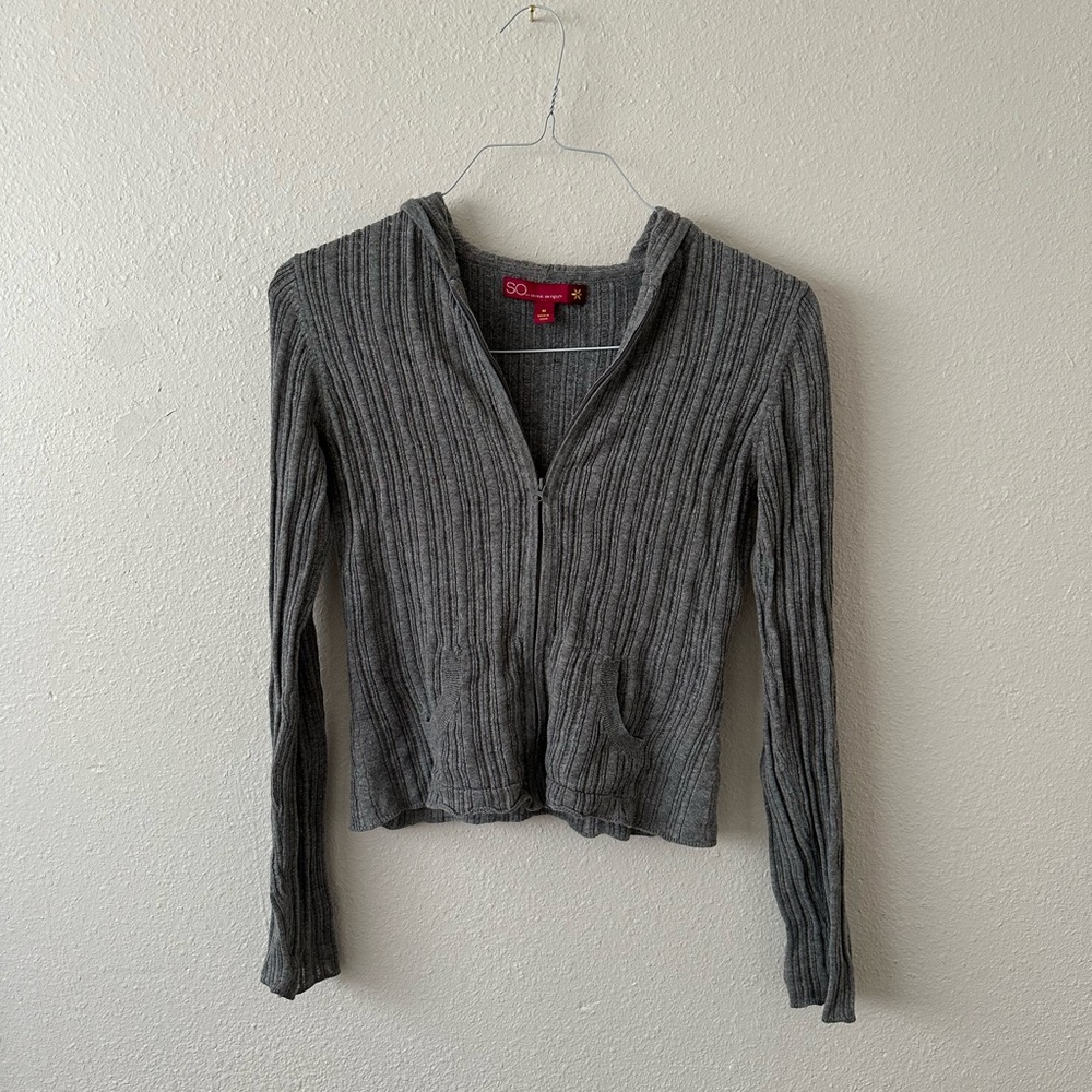 Ribbed Zip Hooded Cardigan